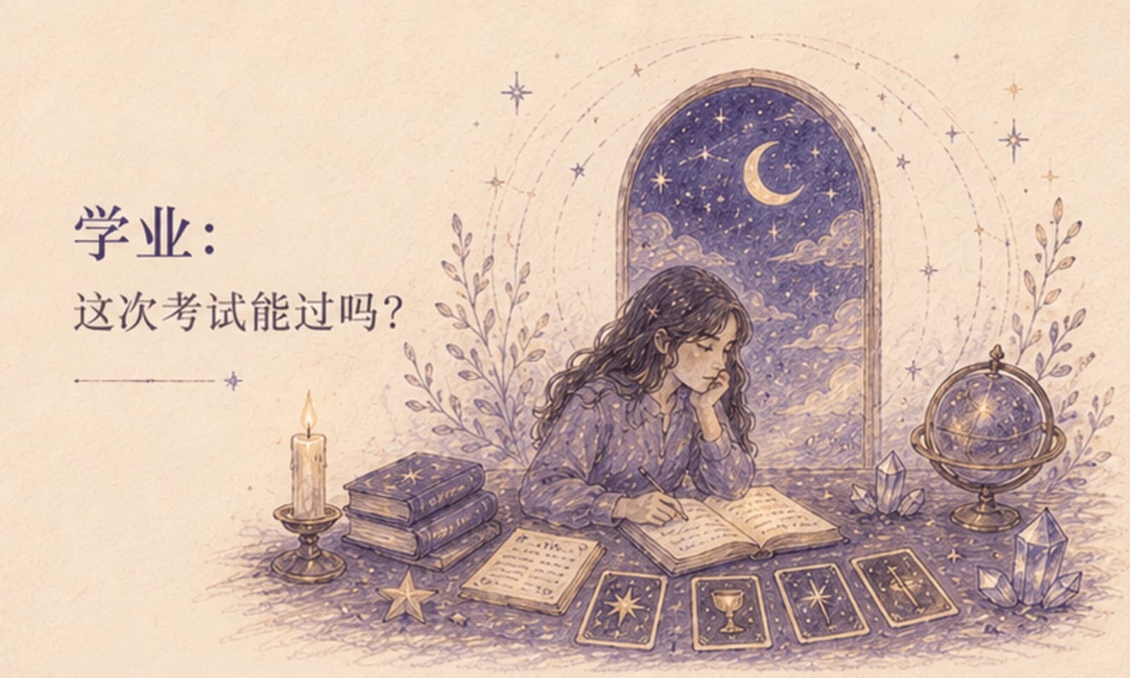 Tarova.ai 学业占卜场景，聚焦考试准备与复习方向